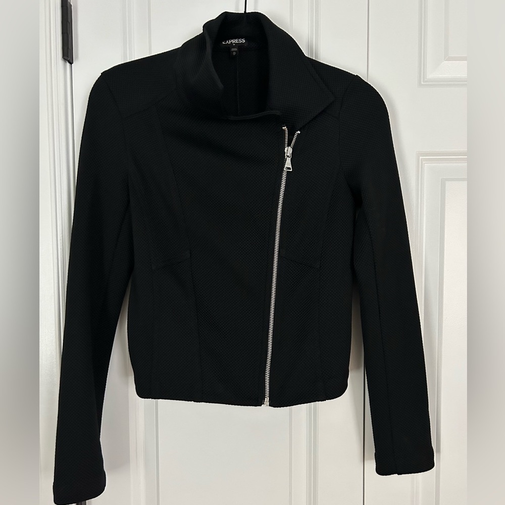 Express Cropped Black Moto Jacket - image 3